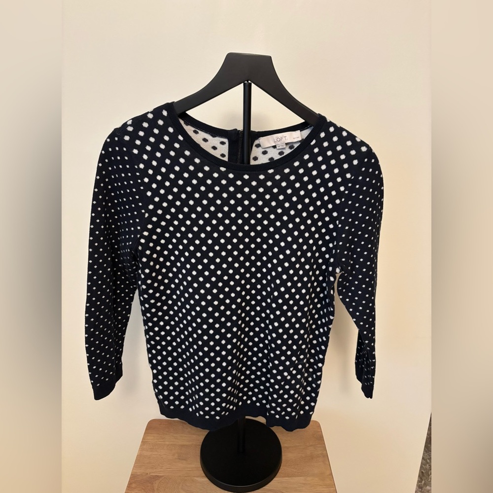 Ann Taylor Loft Petites Blue and White Polka Dot Sweater – Size MP
